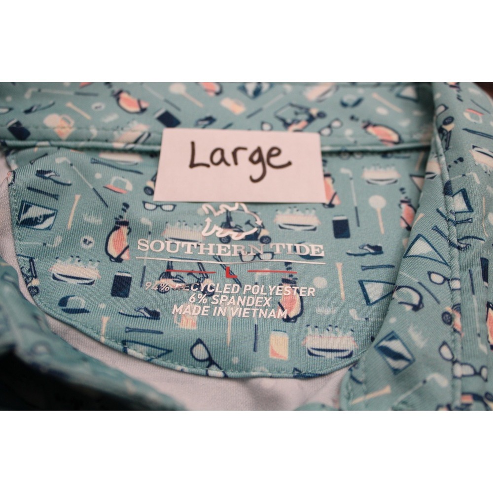 Southern Tide Golf Polo Shirt Mens Large Blue Graphic Print Performance Stretch - Picture 8 of 8